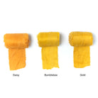 Extra wide sari silk ribbon in golden yellow shades.