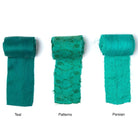 Extra wide sari silk ribbon in teal, patterned green, and solid green shades