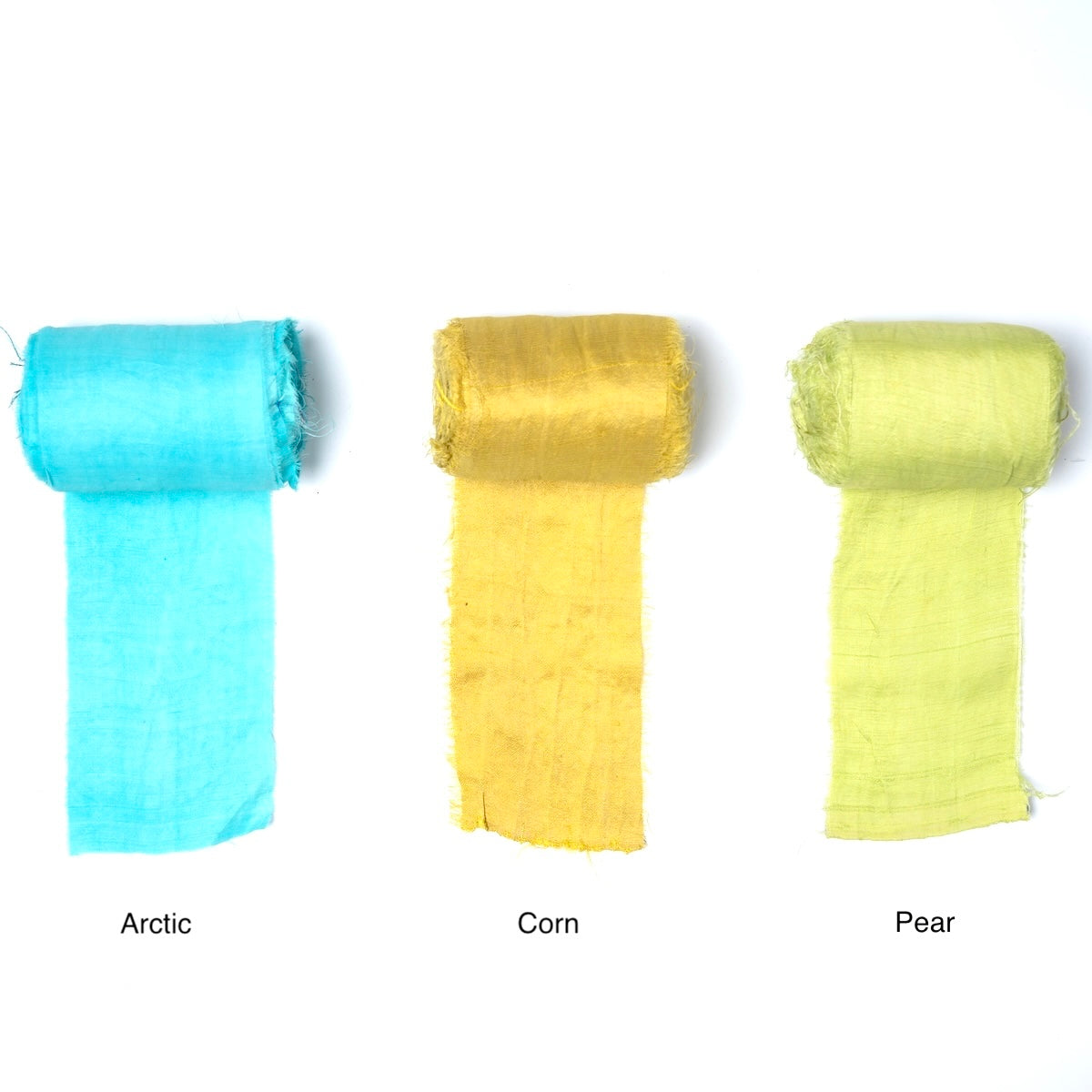 Extra wide sari silk ribbon in turquoise, yellow, and green shades.