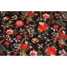 Hand-printed dark blue-black cotton velvet with red and maroon floral pattern – flatlay view