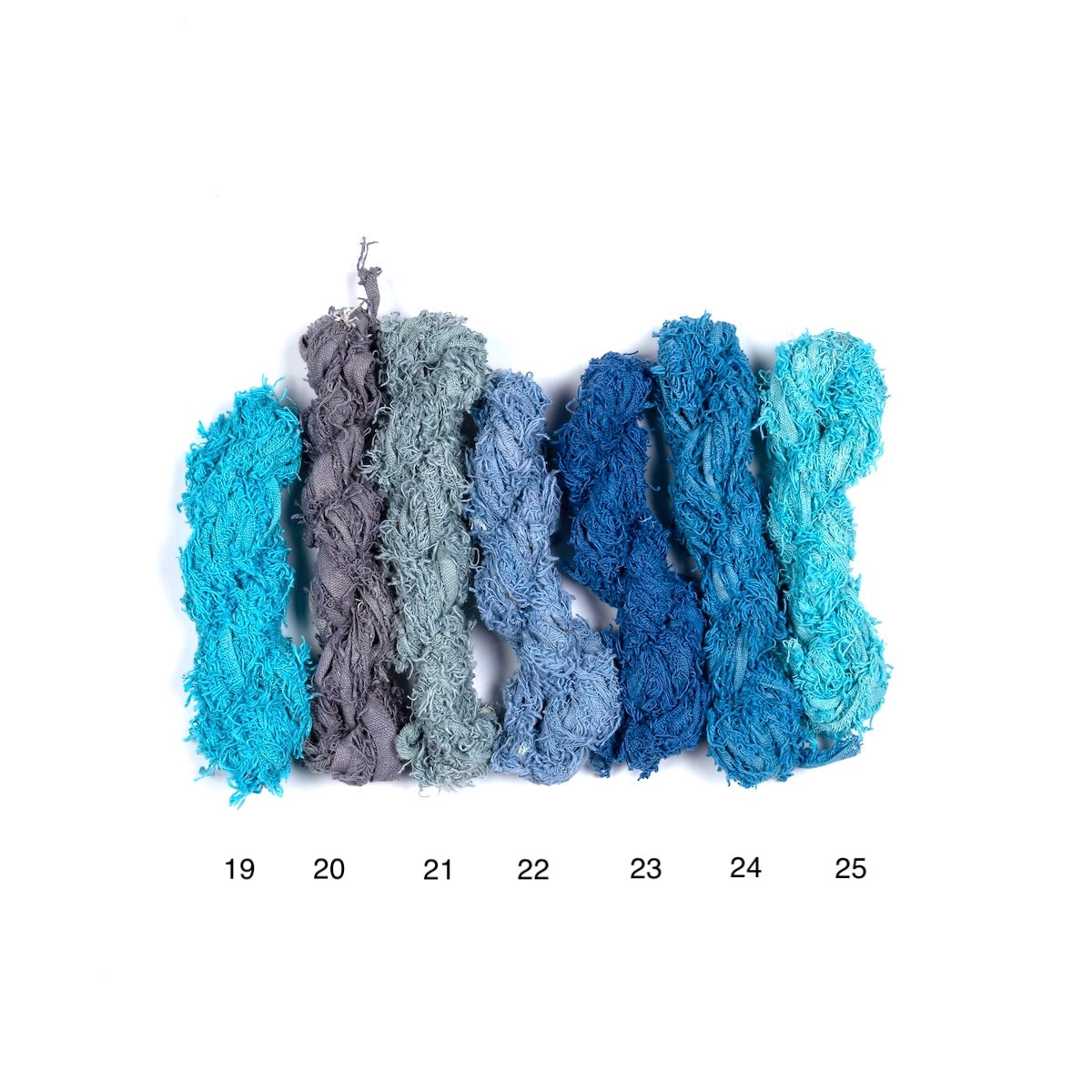 Fuzzy cotton ribbon in blue and turquoise shades for crafting and DIY projects