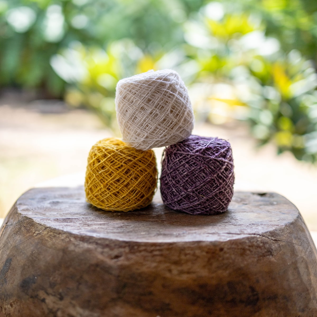 Hemp Yarn in white, yellow, and lavender – eco-friendly hand-spun Himalayan fiber