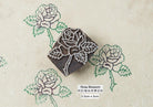 Rose blossom Indian wood block stamp showing detailed floral print on fabric