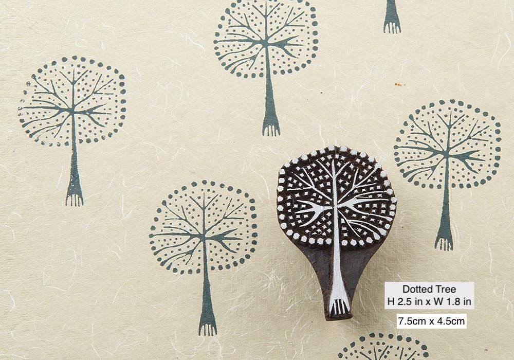 Hand Carved Tree Wood Block Stamp Set – Curl Tree, Rain Tree, Dotted Tree | Indian Wooden Printing Blocks for Fabric, Paper & Clay