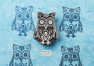 Hand carved exotic owl wood printing block with intricate folk pattern, Indian block print stamp