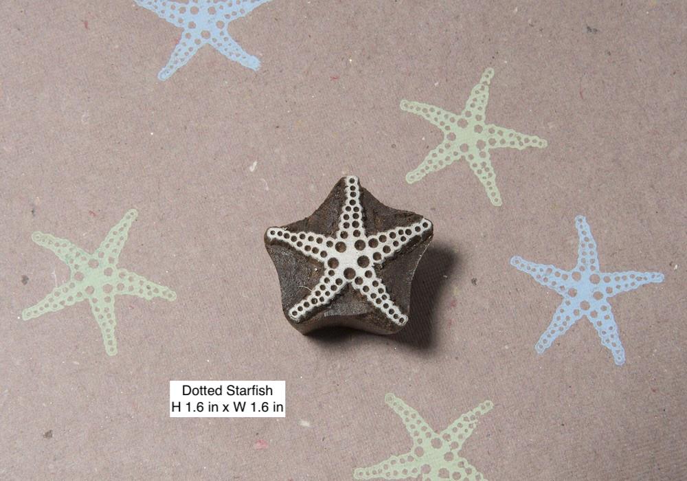 Hand-carved starfish wood block stamp with textured dotted details