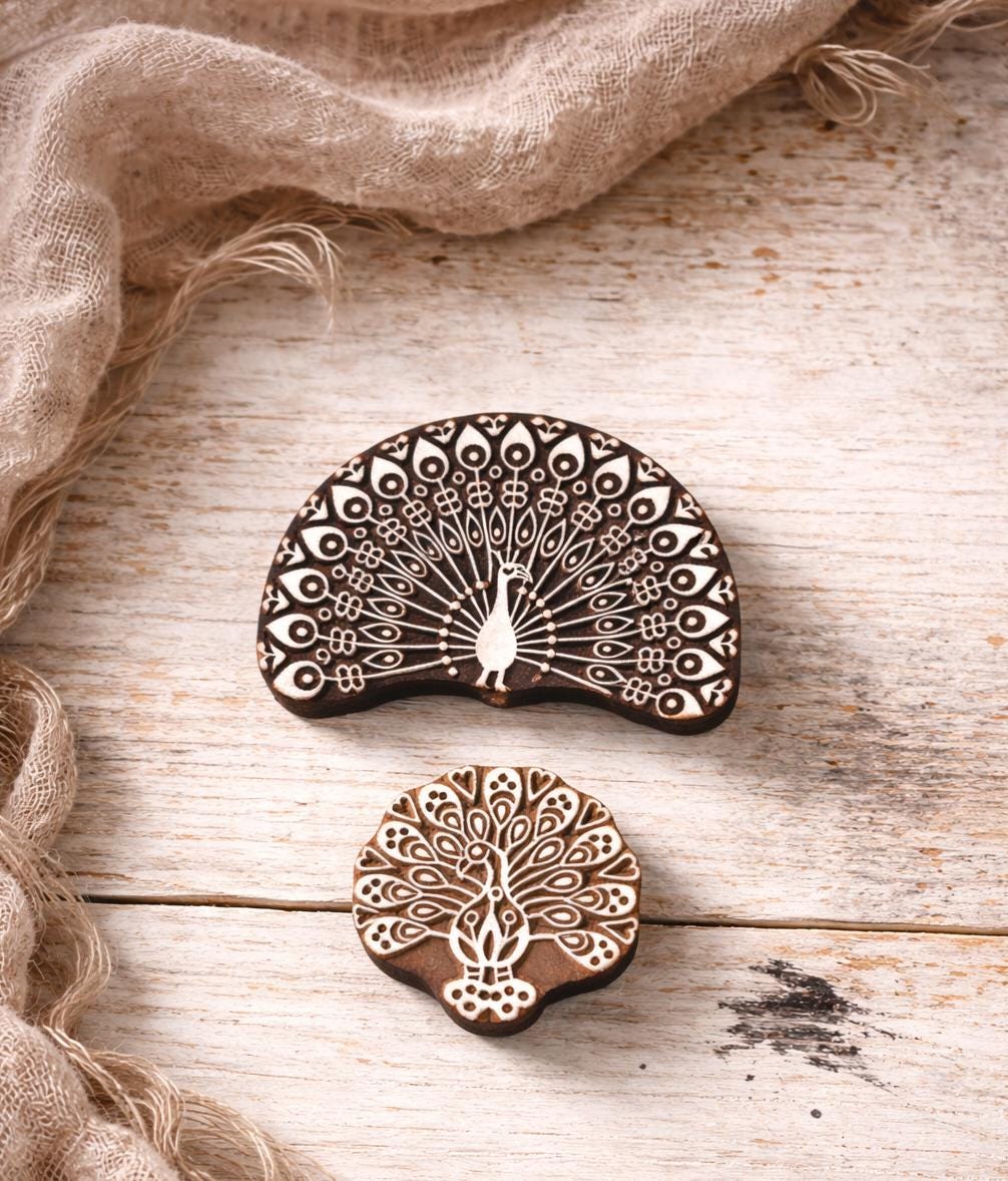 Peacock wooden printing blcoks for pottery, textiles and paper craft