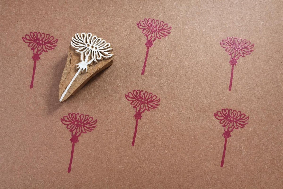 Layered Petal Wildflower Wooden Block Printing Stamp – Hand Carved Floral Textile Block