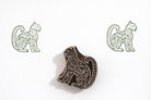 Hand carved wooden jungle cat block printing stamp for fabric printing, textile stamping and pottery decoration.