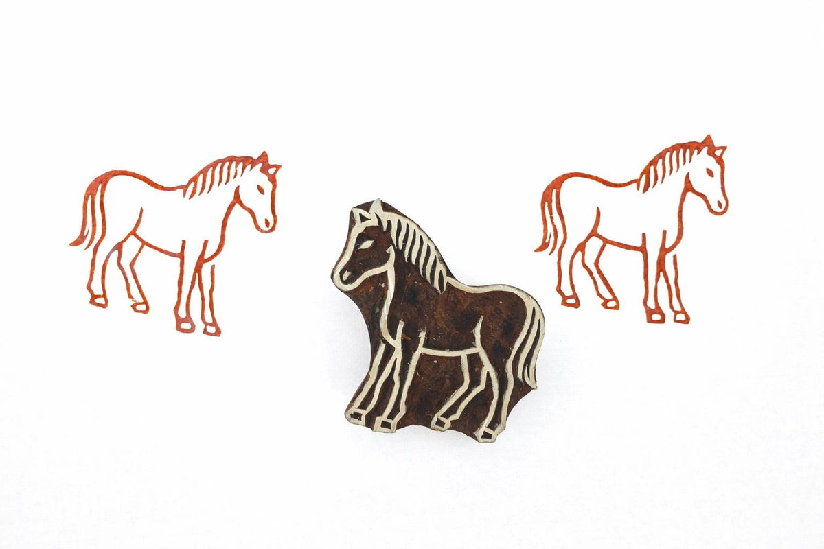 Hand carved horse wooden block printing stamp used for textile printing, fabric stamping and pottery decoration.