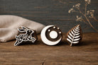 hand carved indian wooden block printing stamps rabbit moon and fern leaf textile stamp set
