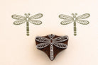 Dragonfly wooden printing stamp used on fabric showing green textile prints block printing stamp for crafts