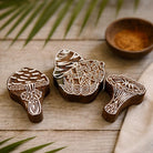 Hand carved mushroom wood block stamp set with detailed forest fungi designs