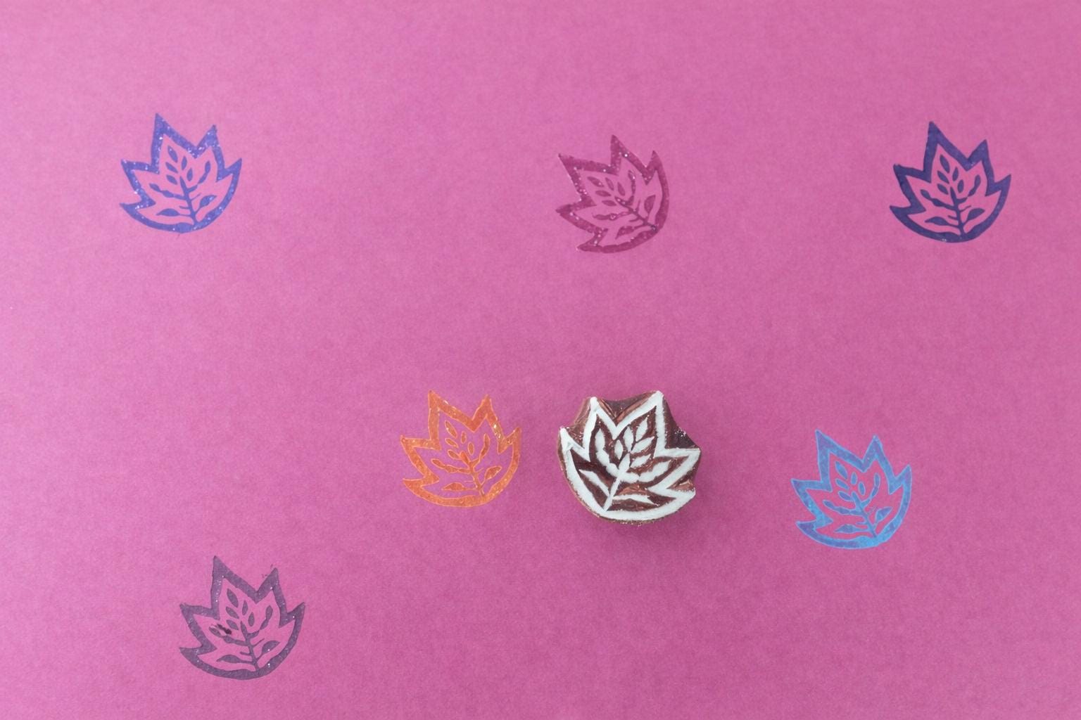 Hand carved wooden leaf printing block for fabric and textile printing