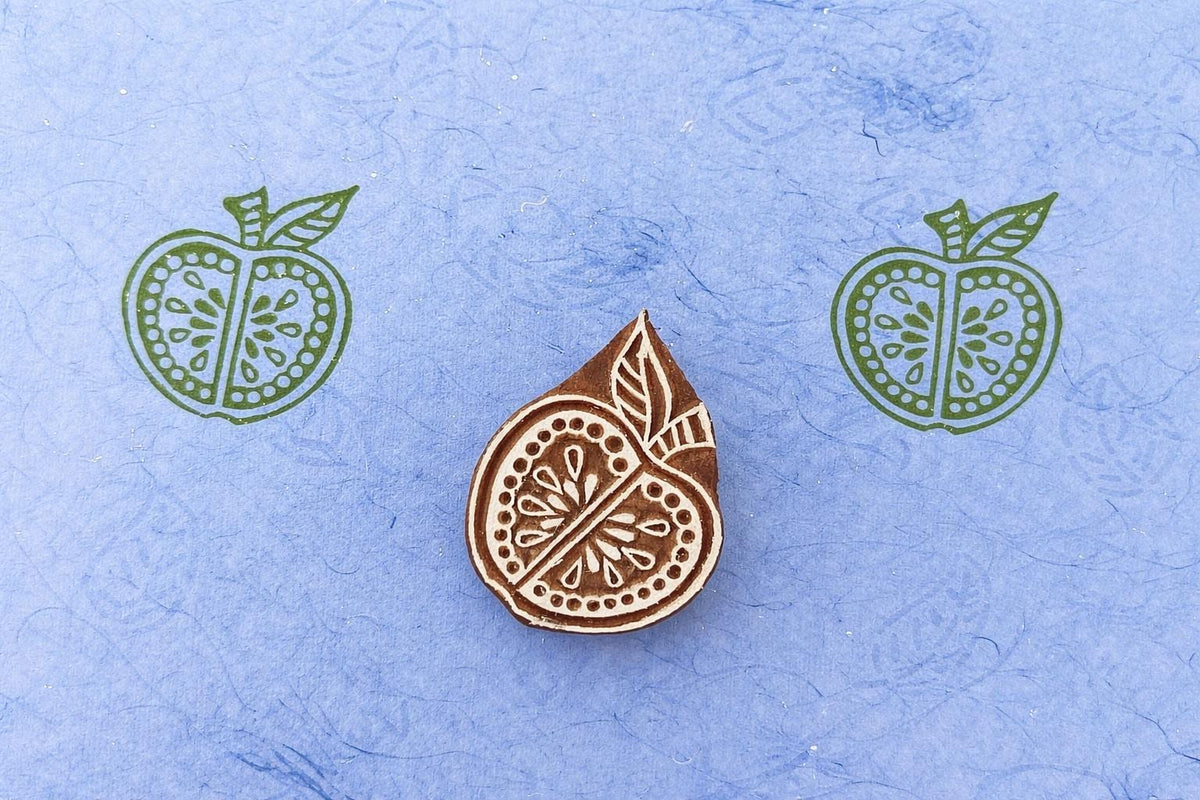 Hand carved wooden citrus fruit printing block for fabric and textile printing