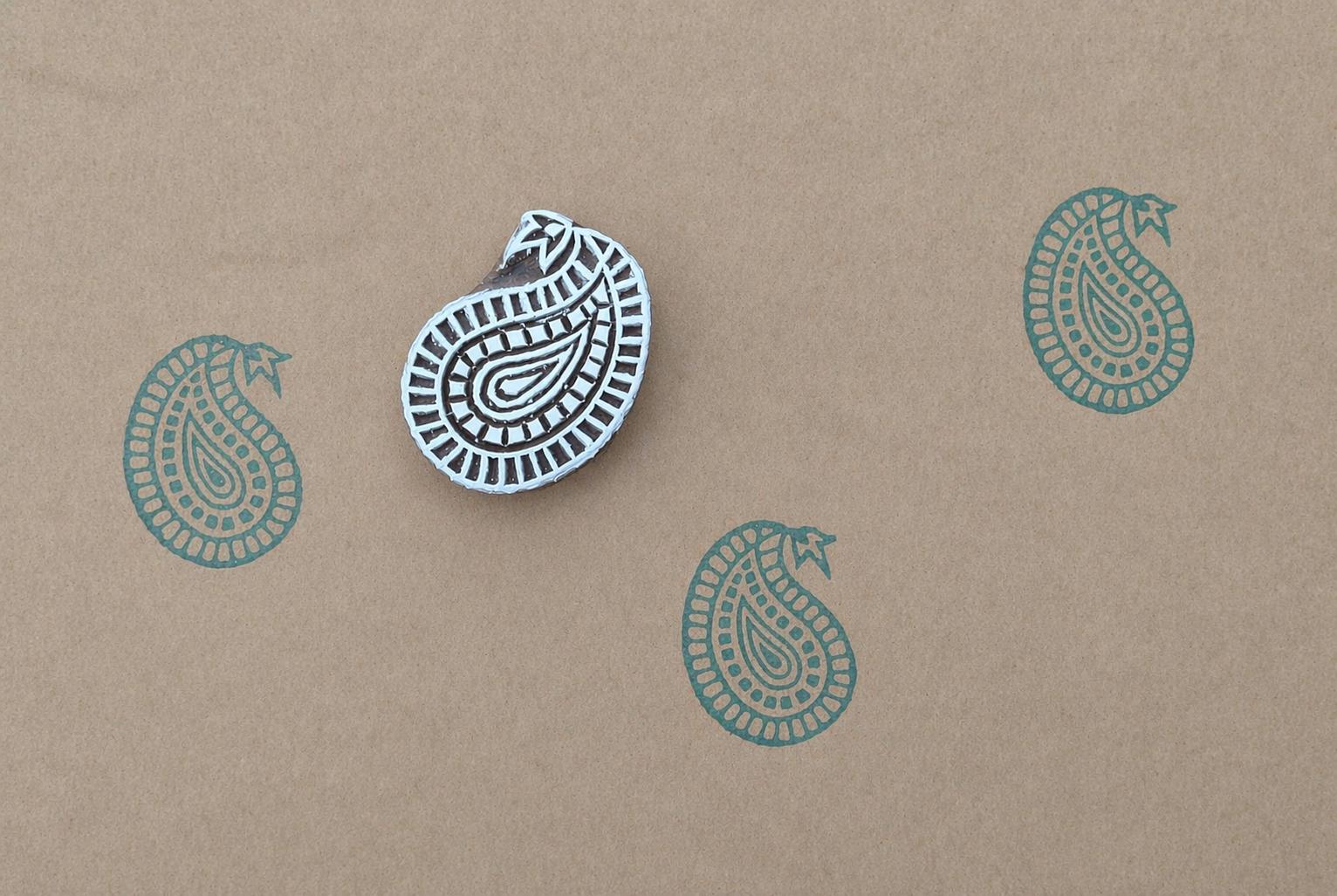Hand carved wooden paisley block print stamp for fabric and textile printing