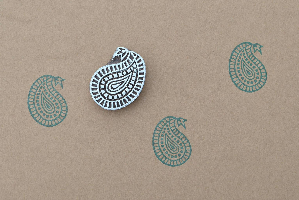 Hand carved wooden paisley block print stamp for fabric and textile printing