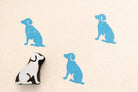 Dog wooden printing stamp used on fabric showing blue textile prints block printing stamp for fabric crafts