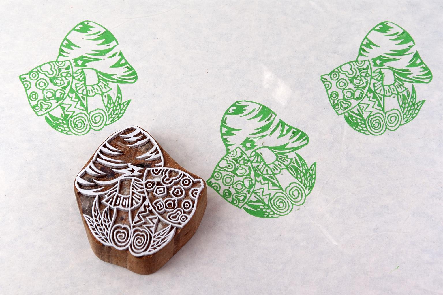 Wild mushroom cluster stamp used for textile or paper printing