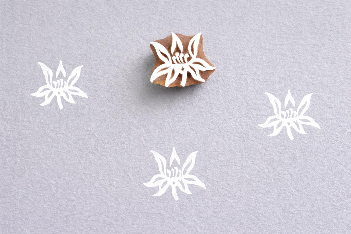 Hand carved wooden stamp with layered lotus style flower design