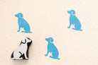Dog wooden printing stamp used on fabric showing blue textile prints block printing stamp for fabric crafts