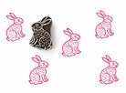 Meadow Hare wood block stamp with pink ink prints on white background