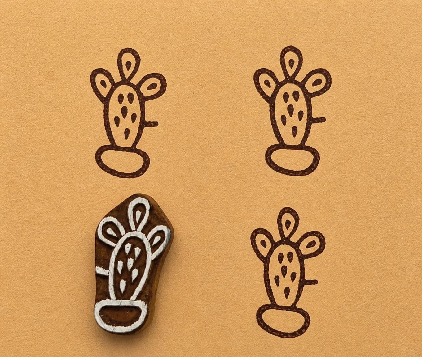 Potted Cactus stamp printing  pattern on mustard background
