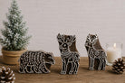 Hand carved Wildfolk Animal Stamp Set featuring folk deer, moose and bear wood printing blocks