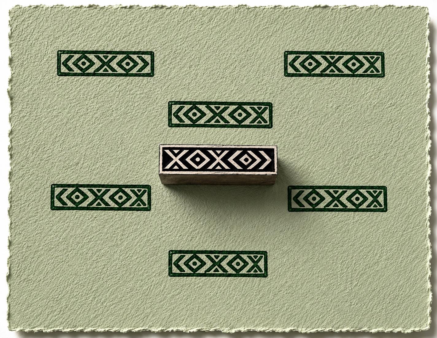 Hand carved geometric border block stamp printing repeating folk pattern border motifs