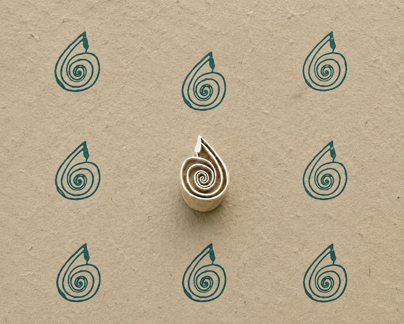 Spiral Wooden Printing Block | Indian Hand Carved Fabric, Clay, Pottery Stamp