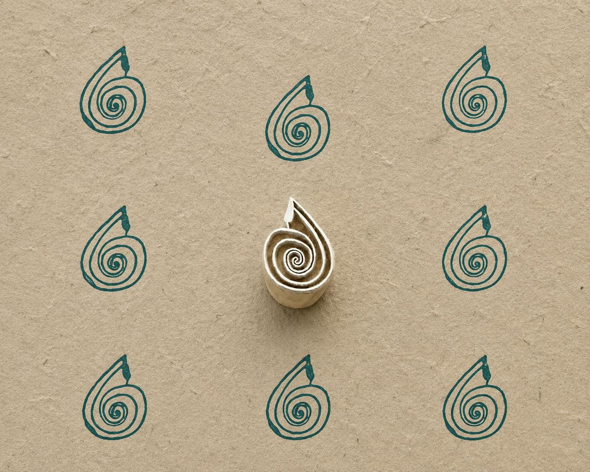 Spiral Wooden Printing Block | Indian Hand Carved Fabric, Clay, Pottery Stamp