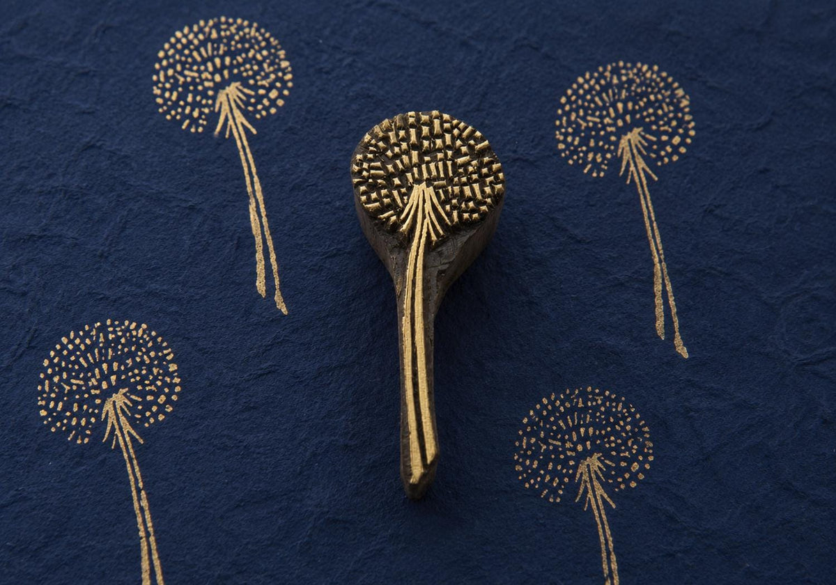 Dotted Seed Head Wooden Block Printing Stamp – Hand Carved Botanical Textile Block