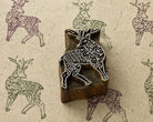 Folk Woodland Deer wooden printing block, hand carved in India with ornate deer details for fabric and textile printing