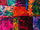 Recycled tie-dye sari silk fabric pieces in assorted vibrant colours