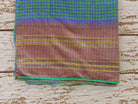 Vintage recycled pure silk saree fabric in green and blue checks, folded to show the full 70 x 80 cm piece