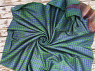 Draped vintage pure silk saree fabric in green and blue checks with contrasting woven border