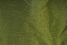 Close-up of olive moss faux dupioni silk fabric with a textured slub appearance and soft lustrous sheen.