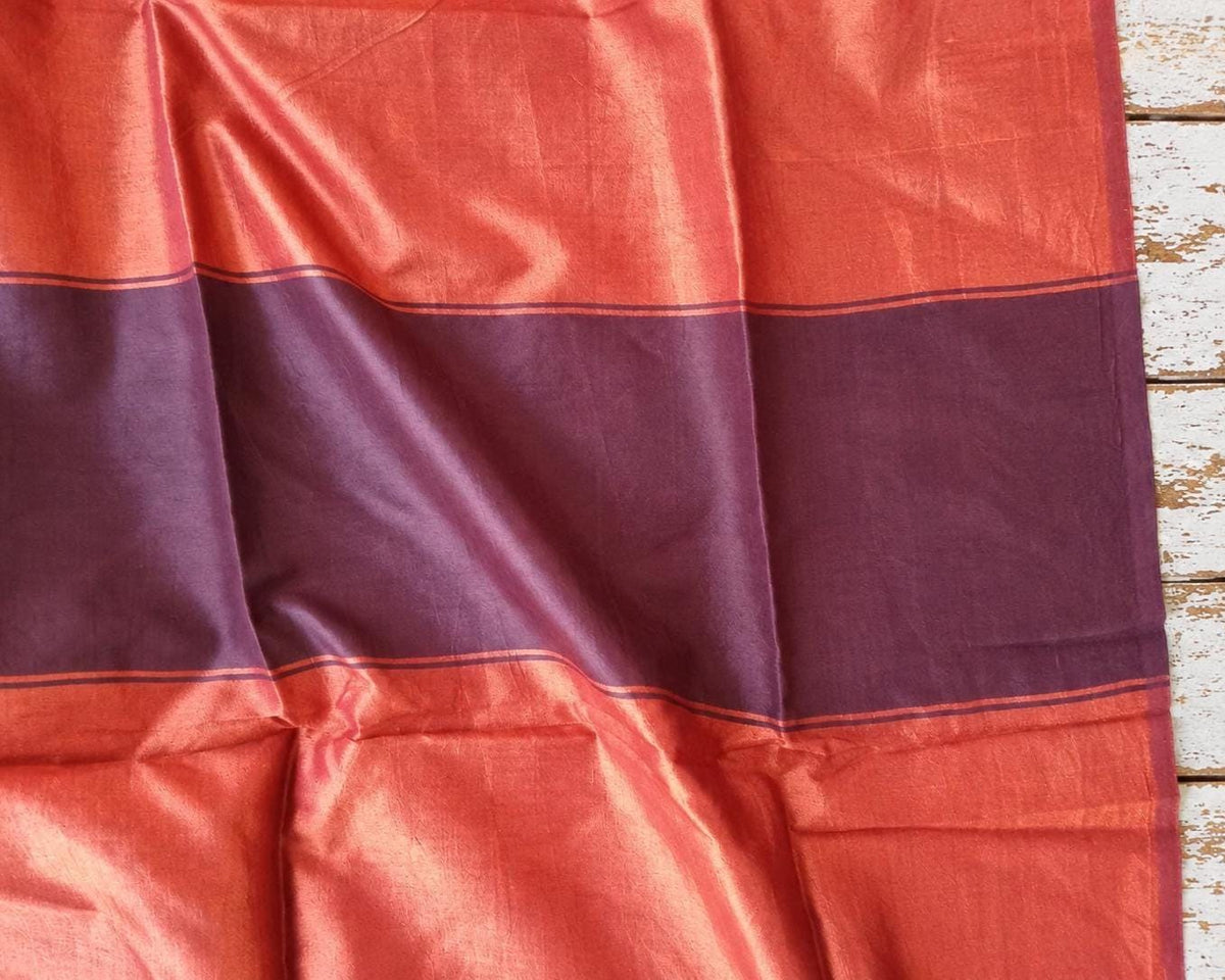 plum purple and orange woven border on vintage Indian sari silk