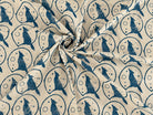 Howling wolf moon design on soft indigo and cream mulmul cotton fabric