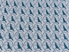 Moonlit Wolf hand block printed cotton fabric with muted blue wolf and moon motifs