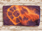 Folded vintage sari silk fabric in burnt orange and plum with stitched edges