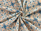 Soft mint mulmul cotton fabric with Vintage Starflower floral block print shown in a drape