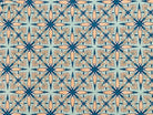 Repeating Vintage Starflower pattern in mint, teal and peach on hand block printed cotton fabric