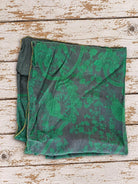 vintage green sari silk fabric with emerald floral and paisley pattern