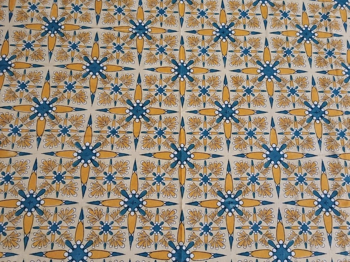 Close view of Folk Bloom floral folk pattern on Indian block printed cotton