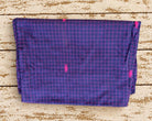Vintage Sari Silk Remnant, Indigo Blue Pink Grid Textile, Stitched Edges, Recycled Indian Fabric