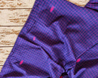 Vintage Sari Silk Remnant, Indigo Blue Pink Grid Textile, Stitched Edges, Recycled Indian Fabric