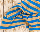 Blue and beige striped lightweight cotton fabric, hand screen printed in India, 44 inches wide