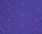Vintage Sari Silk Remnant, Indigo Blue Pink Grid Textile, Stitched Edges, Recycled Indian Fabric