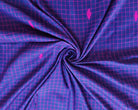 Vintage Sari Silk Remnant, Indigo Blue Pink Grid Textile, Stitched Edges, Recycled Indian Fabric